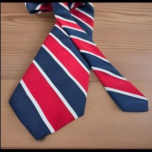 Vintage Tie Navy Blue Red Regimental Striped Dacron Necktie Academia Ivy Preppy
